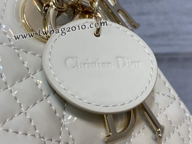 Dior专柜新款Lady女包迪奥顶级原单三格白色漆皮金扣Classic Lady戴妃包 djfk1210
